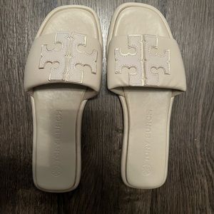 Tory burch double t sport slides leather